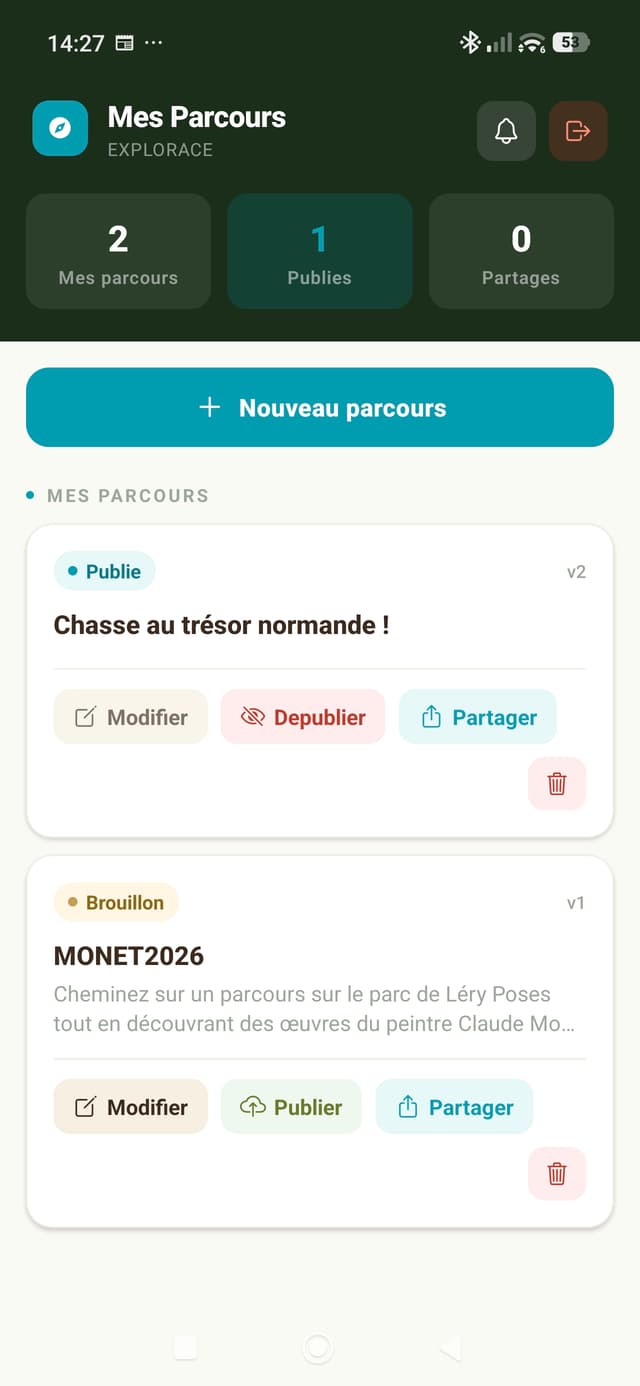 Tableau de bord EXPLORACE